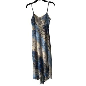 Princess Vera Wang Blue Patchwork Print Dress M Boho Y2K Midi Smocked Backless‎